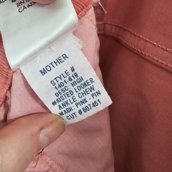 MOTHER Hopscotch Pink Looker Ankle Chew Corduroy Denim High Rise Skinny Jeans 29 - Picture 7 of 9